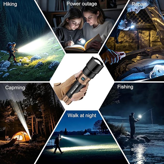 SKYFIRE 1097 Rechargeable Flashlights High Lumens,5000mAh Super Bright Flashlight Waterproof Powerful LED Tactical Flash Light for Camping Essentials Outdoor Home&Gifts