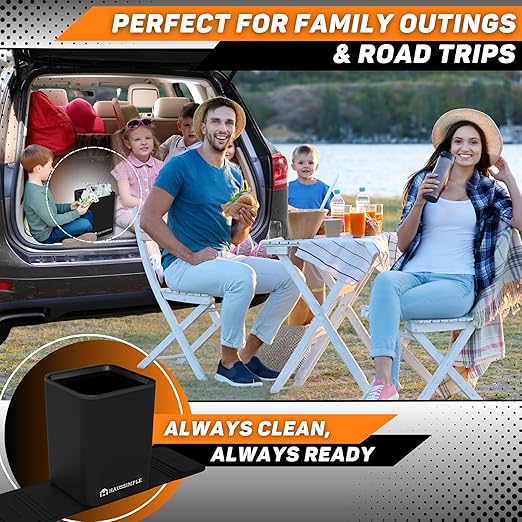 Leakproof Car Trash Can, Compact Portable Garbage Bin with Stability Flap & Anti-Slip Base, Durable & Easy to Clean, for Cars, Trucks, SUVs ??Includes Trash Bags (Black, Medium)