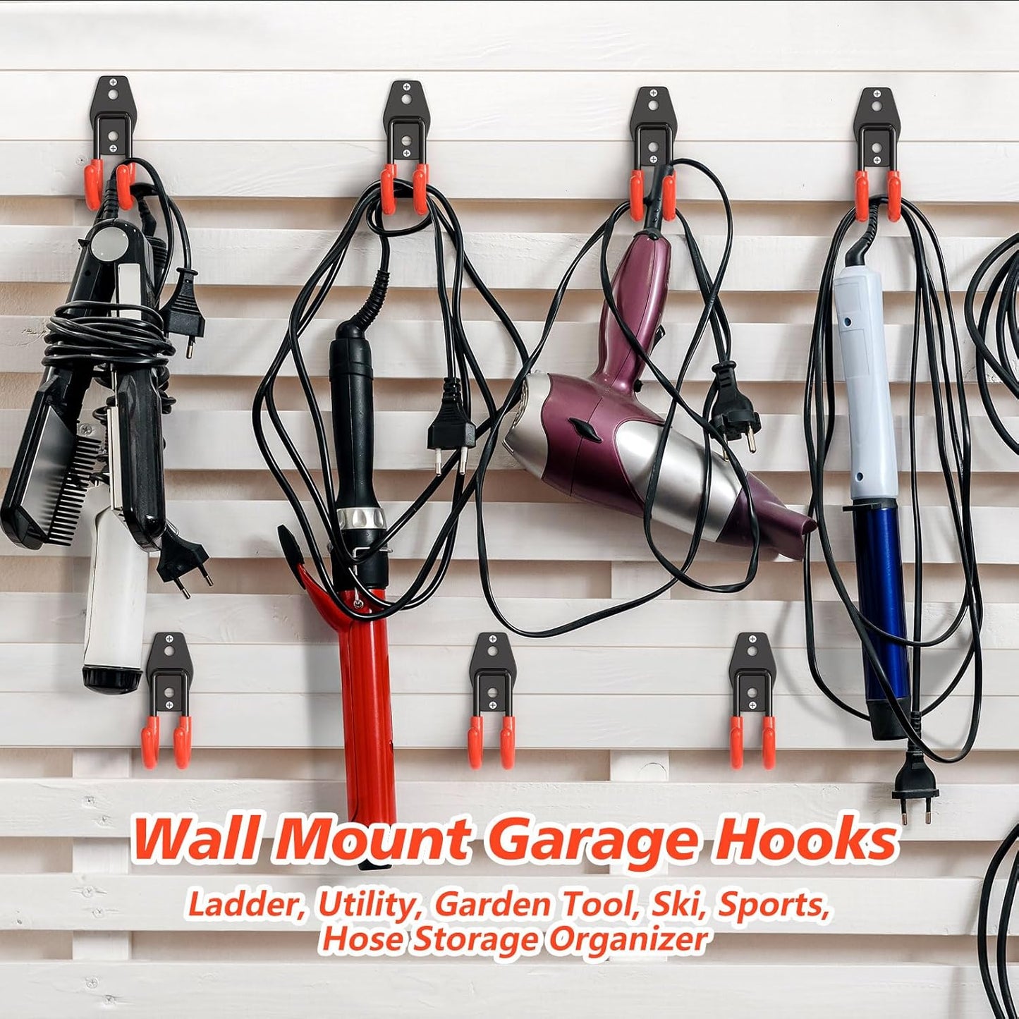 4 Pack 4.7x2.6 inch J Heavy Duty Garage Hooks,Solid Steel Wall Mount Hangers,with Anti-Slip Coating,for Hanging and Organising Ladder,Bike,Ropes,Broom,Garden,Yard and Power Tools