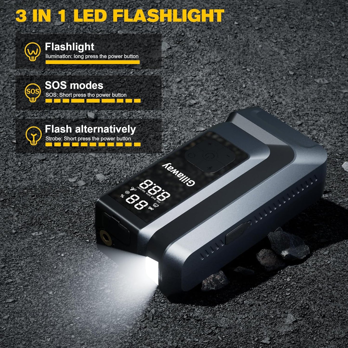 7-in-1 Jump Starter 4500A Car Jumper Starter Portable with 150PSI Tire Inflator, Battery Jumper Starter Portable Air Compressor, Flashlight, Power Bank