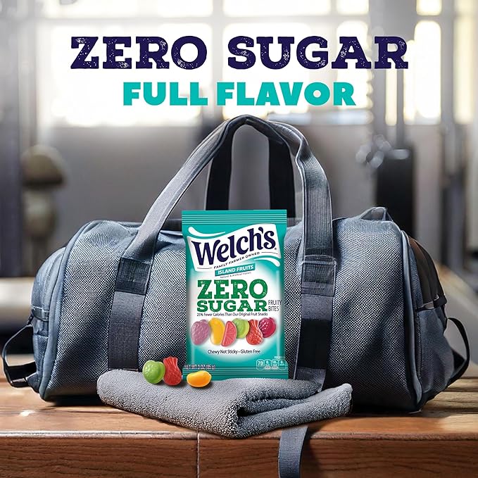 Welch's Zero Sugar Fruity Bites, Island Fruits Snack Box, Gluten Free & Sugar Free Snacks, 3oz Snack Packs (Pack of 6)