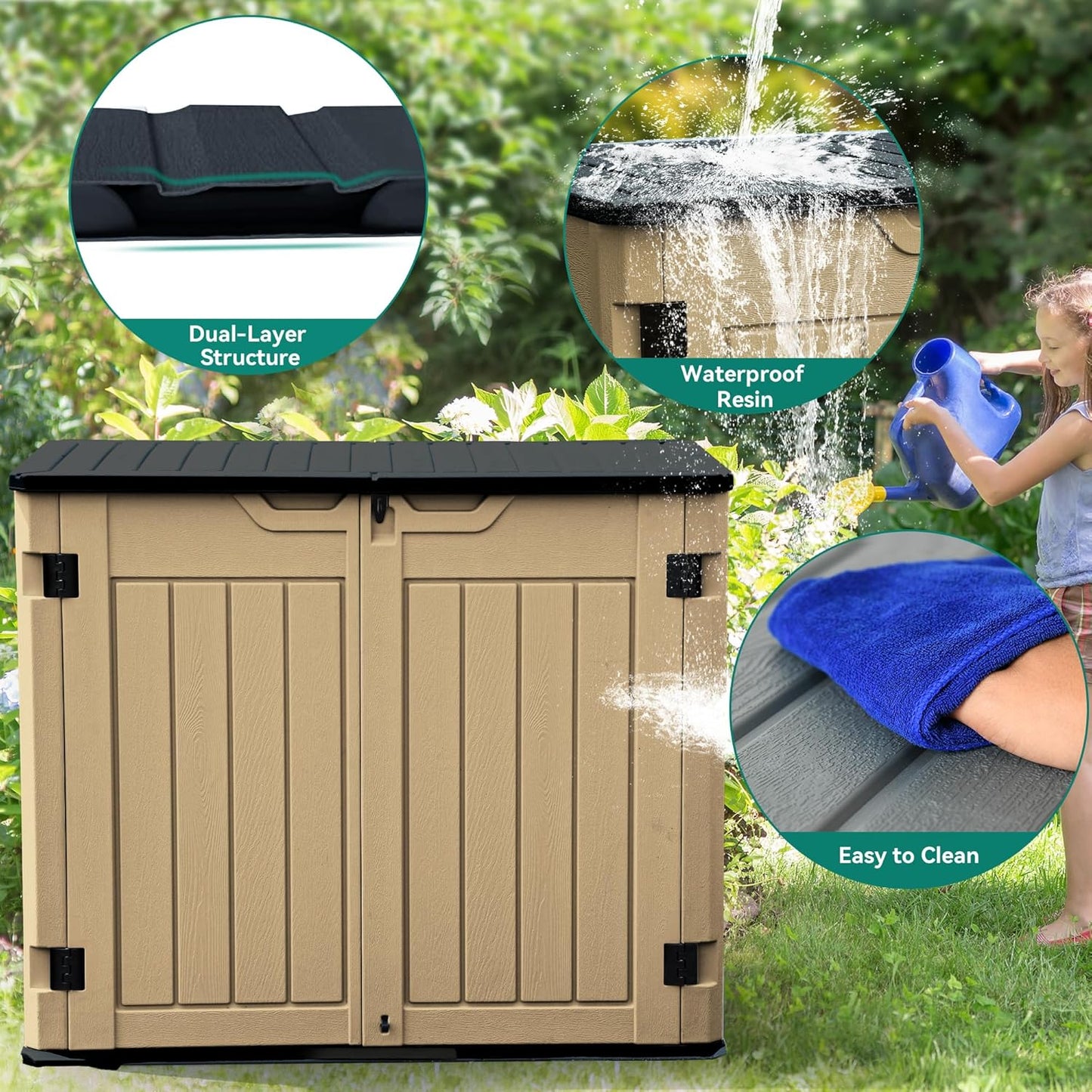 YITAHOME Outdoor Resin Storage Sheds, 39 in Height Lockable Waterproof Horizontal Shed w/o Shelf, Easy to Assemble Shed Storage for Garden Tools, Brown