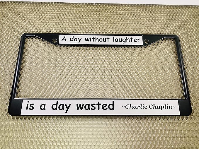 Custom Personalized Black Powder-Coated Metal Laser Engraved Standard Size - Car/Automobile License Plate Frame with Free caps - Silver/Black Text (Qty: 1 Frame)