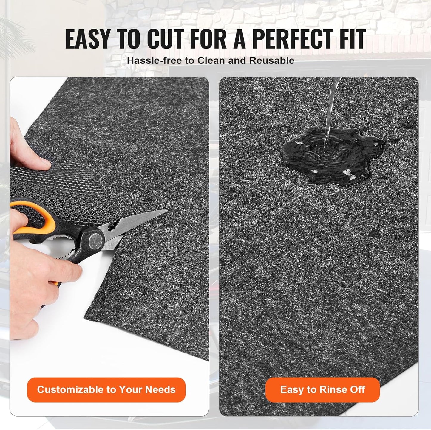 VEVOR Car Garage Mat, 7.4'x17', Shields Against Water, Snow, Rain, Mud, Oil, Durable Slip-Resistant Floor Cover with TPE Leak-Proof Backing, Simple to Maintain & Customizable Size