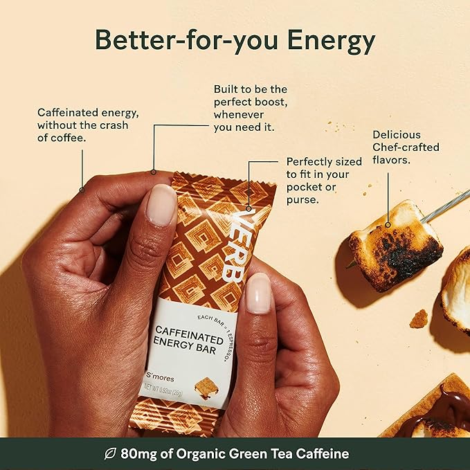 Verb Caffeinated Energy Bars Variety Pack - 2 Delicious Flavors (26g, Pack of 16) 110-Calorie Delicious Low Sugar Energy Bar, Vegan & Gluten Free On-the Go Snack with 80mg Green Tea Caffeine