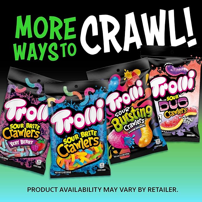 Trolli Electric Crawlers, Sour Gummy Candy, 4.25 Ounce Bags (Pack of 24)