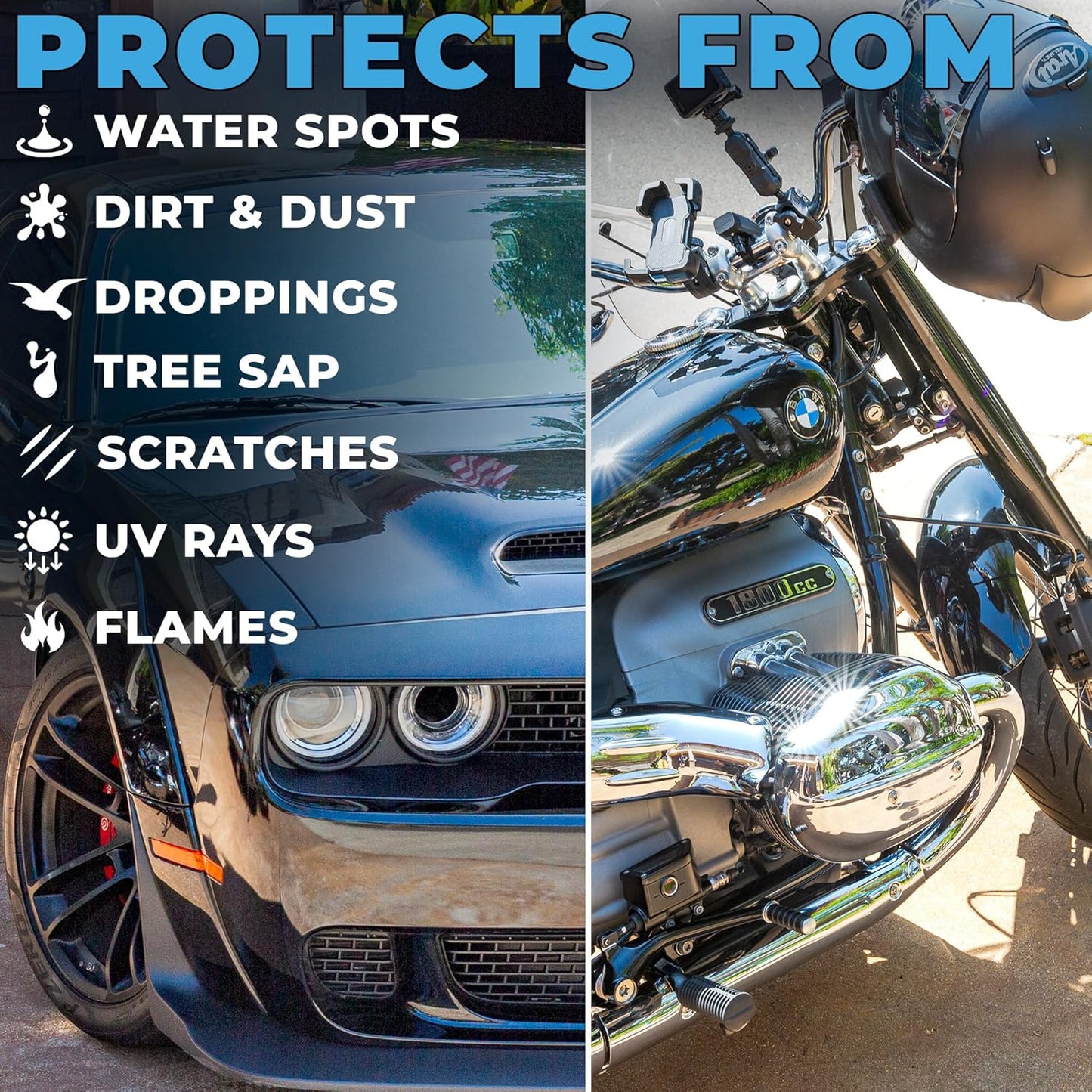 Ceramic Coating For Cars and Motorcycles Spray (8oz) - SiO2 Ceramic Wax & UV Protective Shield Detailing - Auto Wax Hydrophobic Detail Spray - Incl. 2 Microfiber Towels