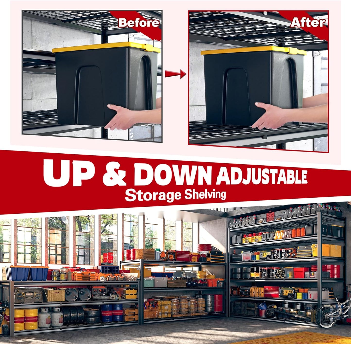 REIBII 60" W Garage Shelving, 2900LBS Storage Shelves, 6 Tier Heavy Duty Shelving, Adjustable Metal Shelving Units and Storage Rack for Warehouse, Pantry, Basement, 60" W x 84" Hx 24" D, 4 Pack