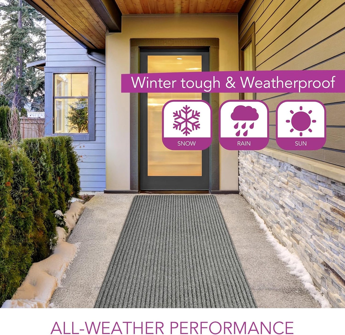 iCustomRug Spartan Weather Warrior Duty Indoor/Outdoor Utility Ribbed in 3ft,4ft,6ft Widths 70 Custom Sizes with Natural Non-Slip Rubber Backing 4'X22' in Grey