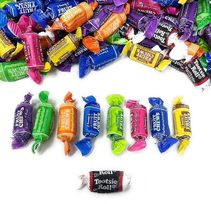 Tootsie Roll Fruit Chews And Original Chocolate Midgees American Chewy Taffies Candy Individually Wrapped In Resealable Bag Bulk 10 Lbs 500+pcs (160 oz) - Made In USA