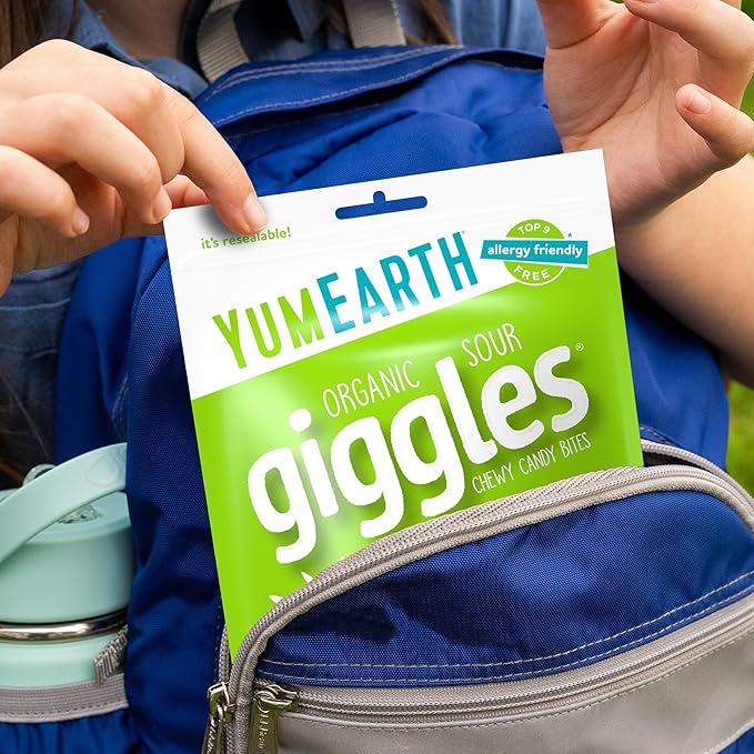 YumEarth Organic Sour Giggles Chewy Candy – Allergy Friendly, No Artifical Dyes, Non GMO, Gluten Free, Sour Fruit Flavored, Vegan Candy Snacks with No Artificial Flavors, 5 oz (Pack of 6)
