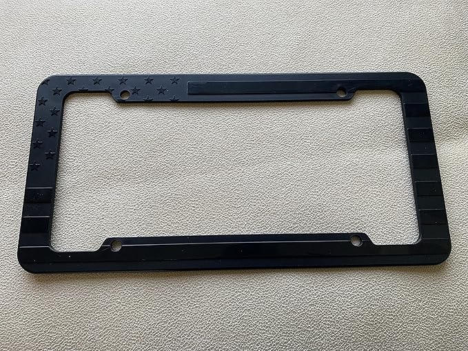 USA Flag License Plate Frame Embossed 3D Black American Stars and Strips for Car SUV Truck