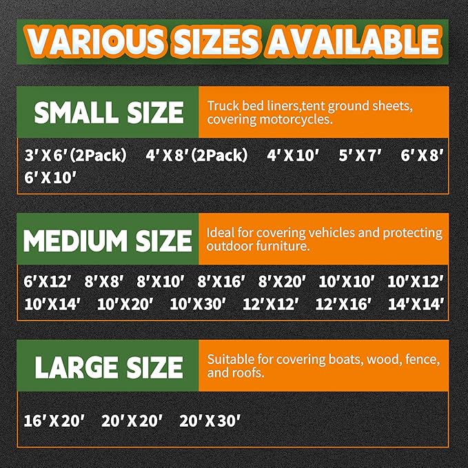RAINDEWAY Small Tarps 3x6 Feet (2 Pack) Tarp Waterproof,7Mil Thick,Finished Size,UV Resistant,Multipurpose Poly Tarp Cover with Metal Grommets and Reinforced Edges,White Tarps