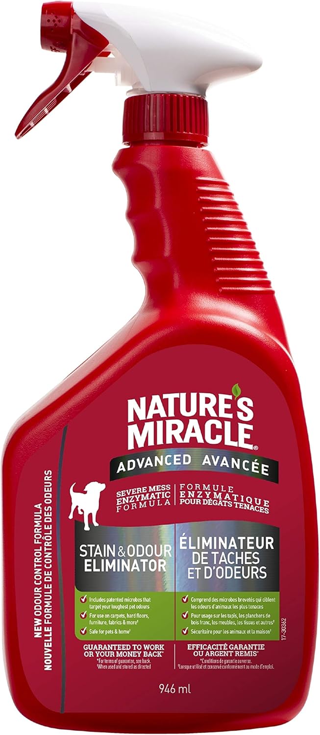 Nature’s Miracle Advanced Stain and Odor Eliminator Dog, 32 Ounces, Spray, Fresh Scent, Severe Mess Enzymatic Formula For Tough Pet Messes
