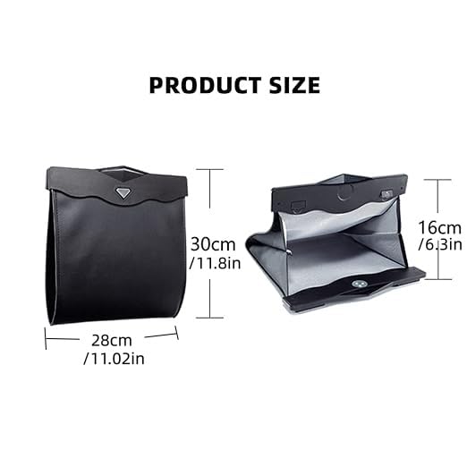 Car Leather Trash Bag Smart LED Waterproof Organizer Storage Garbage Can (Black)
