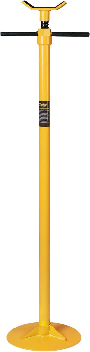 YELLOW JACKET Underhoist Support Stand 3/4 Ton Capacity Lifting from 52.8" to 76", 12 Inch Diameter Base, Bearing Mounted Spin Handle, Contoured Saddle Supports Vehicle Components, Self-Locking Screw