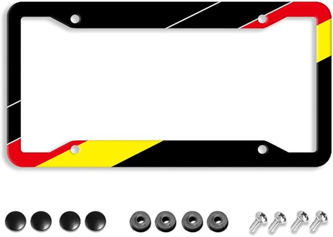 German License Plate Frame - 1 Pcs Germany Flag Aluminum Metal License Plate Frame Personalized German Car Tag Frames Holders Covers Design Fits for Men Women Generic 4 Holes Equipped with Screws