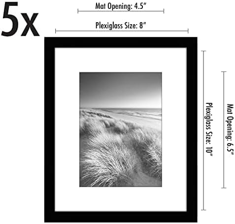 Americanflat 8x10 Picture Frame with Polished Plexiglass - Set of 5 - Use as 5x7 Frame with Mat or Display 8x10 Photo Without Mat - Galleria Collection - Picture Frames for Tabletop and Wall - Black