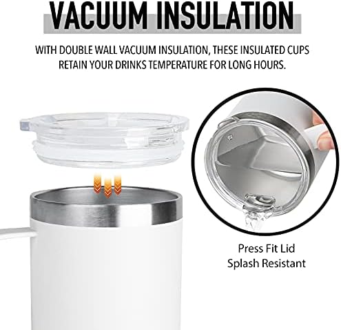Life's Easy 12 oz Stainless Steel Mug w/Handle - Double Wall Insulated Travel Tumbler w/Flip Lid - Leak Proof Tumbler-Thermal Cup for Coffee, Tea & More - Keep Hot & Cold Drinks (Winter White, 12 oz)
