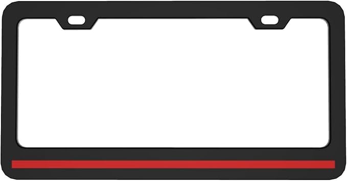 Thin Red Line License Plate Frame - 1 Pack Personalized Firefighters License Plate Holder Aluminum Metal Black Red Line Car Tag Cover with 2 Holes Decoration for US Vehicles Standard Women Men