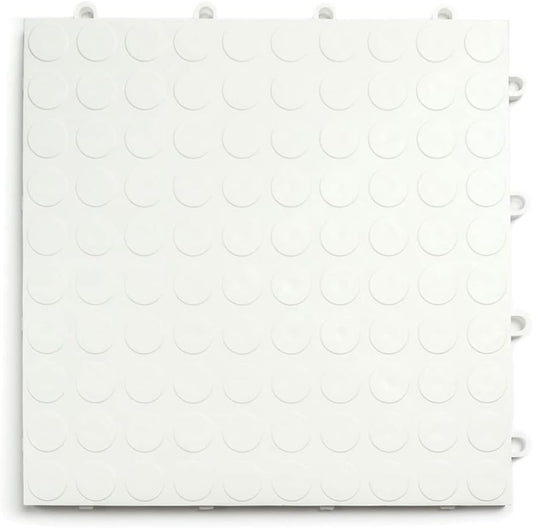 Big Floors GarageDeck Coin Pattern, Durable Copolymer Interlocking Modular Non-Slip Garage Flooring Tile (White, 24 Pack of 12 x 12" Tiles)