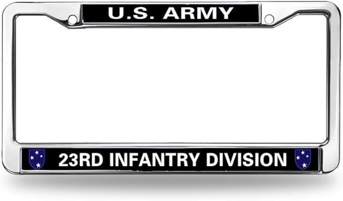 US Army 23RD Infantry Division License Plate Frame Holder,Veteran US Army Stainless Steel Car Licence Plate Covers for Standard Size US Car