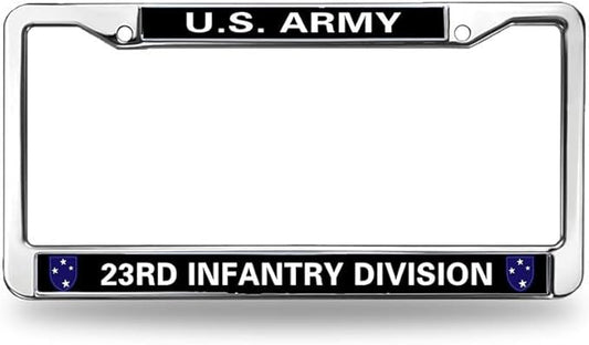 US Army 23RD Infantry Division License Plate Frame Holder,Veteran US Army Stainless Steel Car Licence Plate Covers for Standard Size US Car