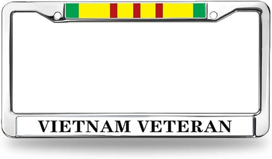 US Army Vietnam Veteran Slim Design Car Licence Plate Covers,Vietnam Veteran US Army Stainless Steel Black License Plate Frame for Standard Size US Car
