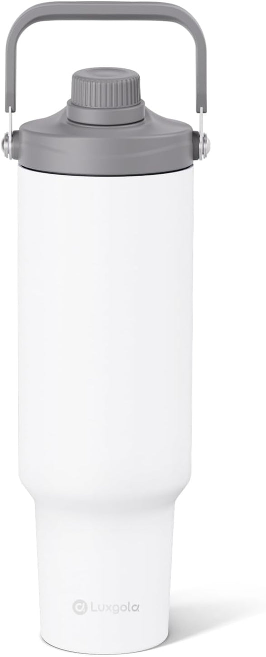 50 oz Insulated Tumbler, Double Wall Vacuum Stainless Steel Cup with Handle and Spout Lid, For Cold/Hot Drinks, Coffee Travel Mug for Car Holder/Home/Office/Party/Camping (White-1 Pack)