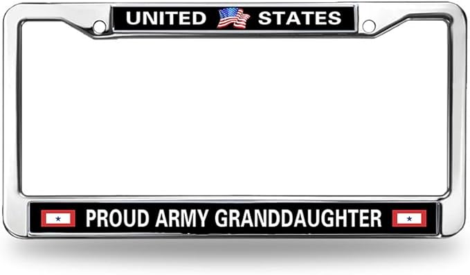 US Army Grand Daughter Black Car Chrome License Plate Frame,Proud US Army Metal Chrome Auto License Plate Cover for Auto Car SUV Trucks