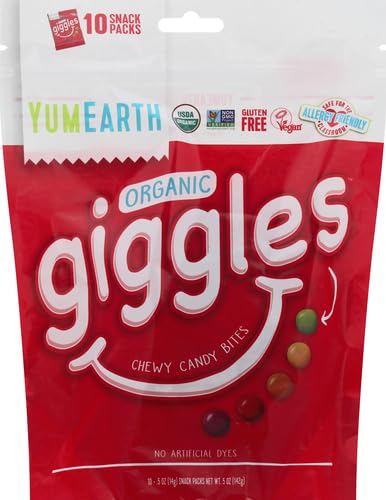 YumEarth Organic Fruit Flavored Giggles Chewy Candy Bites, 10-0.5 oz. Snack Packs, Allergy Friendly, Gluten Free, Non-GMO, Vegan, No Artificial Flavors or Dyes (Pack of 2)