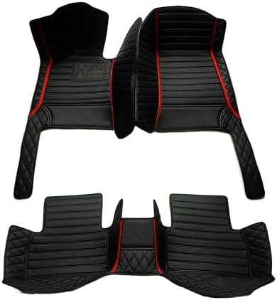 Customized Personalized Car Mats - All Weather Men's and Women's Floor mats Suitable for 99% of vehiclesPads Protection Non-Slip Leather Floor Liners (Black red Stripe)