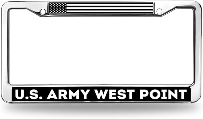US Army West Point License Plate Frame for Patriotic People Proud US Flag Metal US Army Power Rattle-Proof License Plate Frame with Screws Caps