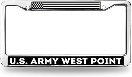 US Army West Point License Plate Frame for Patriotic People Proud US Flag Metal US Army Power Rattle-Proof License Plate Frame with Screws Caps