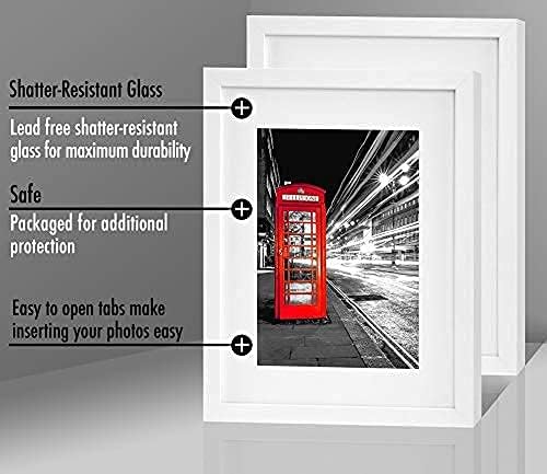 Americanflat 11x14 Picture Frame in White Set of 2 - Displays 8x10 With Mat and 11x14 Without Mat - Composite Wood with Shatter Resistant Glass - Horizontal and Vertical Formats for Wall
