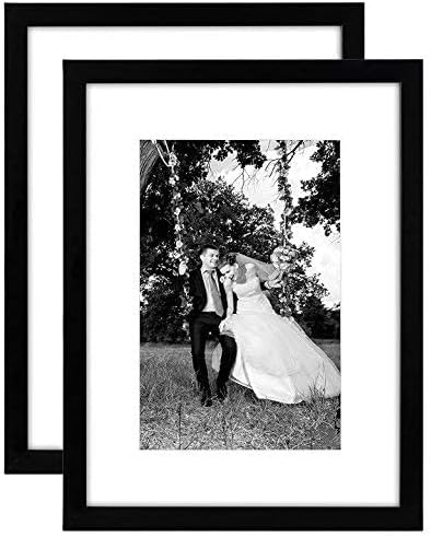 Americanflat 12x16 Picture Frame in Black - Displays 8x12 With Mat or 12x16 Without Mat - Composite Wood with Shatter Resistant Glass - Horizontal and Vertical Formats for Wall (2-Pack)