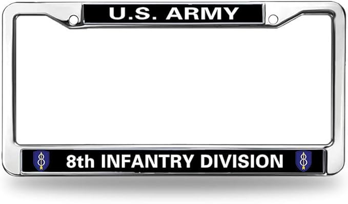 Infantry Division Flag License Plate Frame Chrome Army 8th Infantry Vet Durable License Plate Frame Proud US Veteran