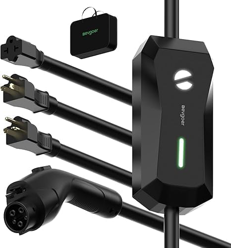 Level 1/2 EV Charger, 16A 110-240V Portable EV Charger with 25FT Cable, Home Electric Vehicle Charging Stations with NEMA 6-20 Plug NEMA 5-15 Adapter for All J1772 EVs