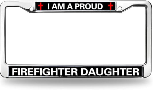 Proud Firefighter Daughter License Plate Frame Patriotic Firefighter Power Rattle-Proof License Plate Frame Firefighter Gift