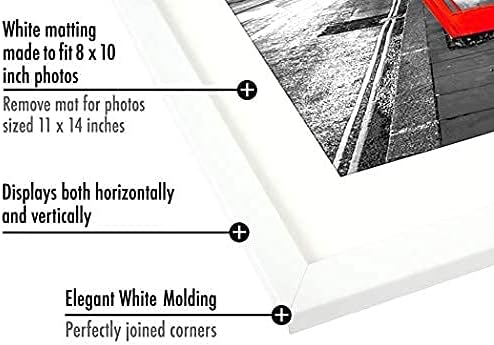 Americanflat 11x14 Picture Frame in White Set of 2 - Displays 8x10 With Mat and 11x14 Without Mat - Composite Wood with Shatter Resistant Glass - Horizontal and Vertical Formats for Wall