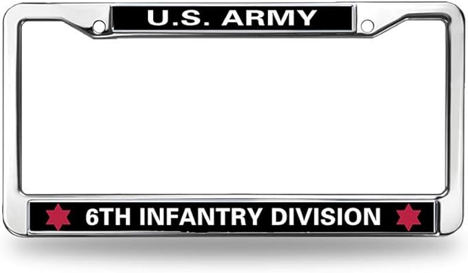 US Army 6TH Infantry Division License Plate Frame Cover,Veteran US Army Pure Handmade Car Tag Plate Frame with Screws Caps Sets