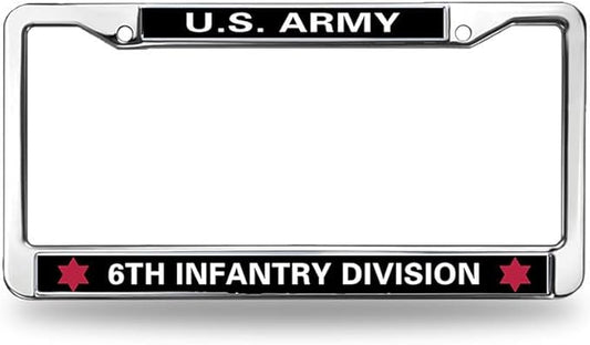 US Army 6TH Infantry Division License Plate Frame Cover,Veteran US Army Pure Handmade Car Tag Plate Frame with Screws Caps Sets