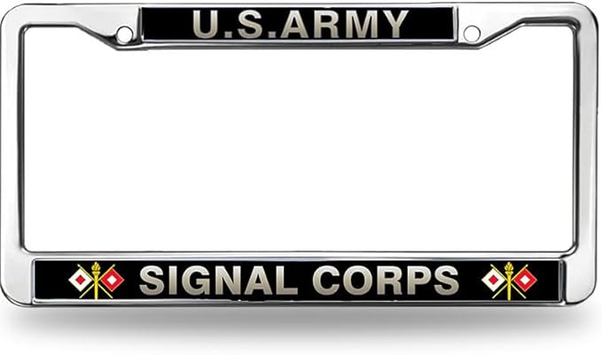 US Army Signal Corps License Plate Frame Metal Us Army Signal Corps Flag Rattle-Proof License Plate Frame US Army Division Pride License Plate Frame for Military