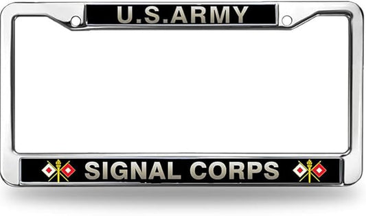 US Army Signal Corps License Plate Frame Metal Us Army Signal Corps Flag Rattle-Proof License Plate Frame US Army Division Pride License Plate Frame for Military