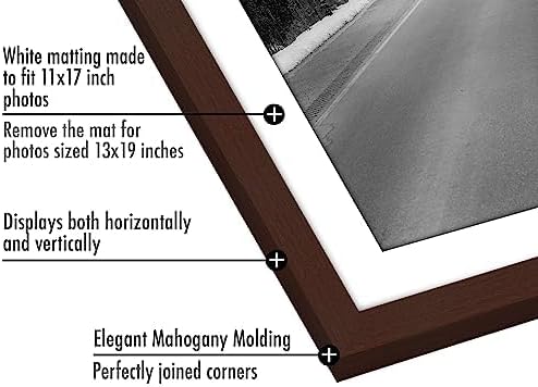 Americanflat 13x19 Picture Frame with Polished Plexiglass - Set of 5 - Use as 11x17 Frame with Mat or Display 13x19 Photo Without Mat - Galleria Collection - Picture Frames for Wall Display - Mahogany