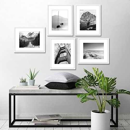 Americanflat 16x20 Picture Frame with Polished Plexiglass - Set of 5 - Use as 11x14 Frame with Mat or Display 16x20 Photo Without Mat - Galleria Collection - Picture Frames for Wall Display - White
