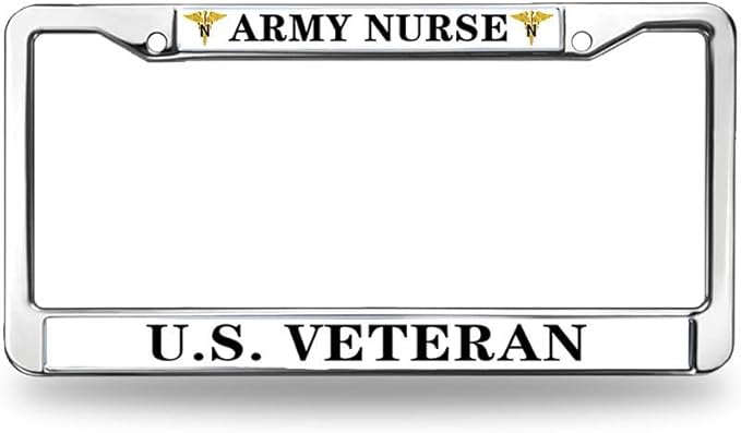 Army Nurse US Veteran Metal Chrome Auto License Plate Cover,Veteran US Army Nurse Stainless Steel Car Licence Plate Covers for US Standard Car License