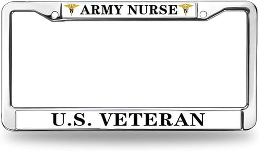 Army Nurse US Veteran Metal Chrome Auto License Plate Cover,Veteran US Army Nurse Stainless Steel Car Licence Plate Covers for US Standard Car License