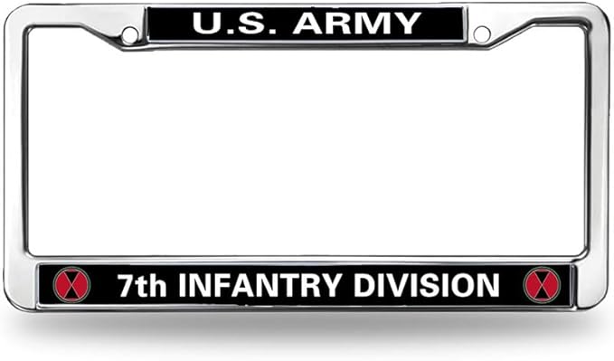US Army 7th Infantry Div License Plate Frame Slim 7th Infantry Division Rattle Proof License Plate Frame