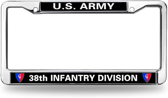US Army 38TH Infantry Division License Plate Frame,Veteran US Army Aluminum Slim License Plate Frames Chrome for US Canada Vehicles